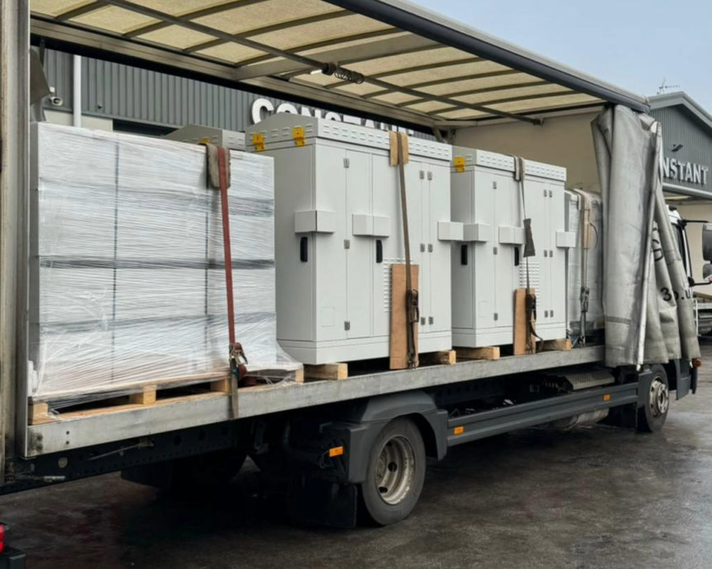 Lorry loaded with cabinets