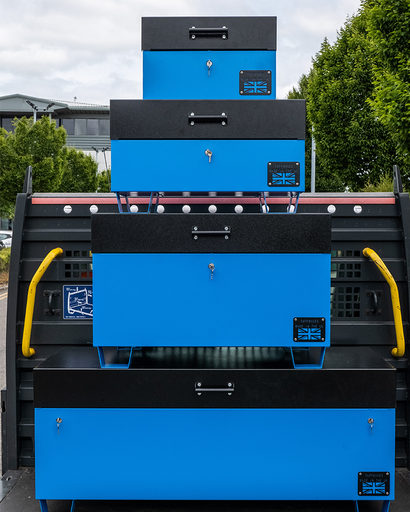 Large blue toolboxes